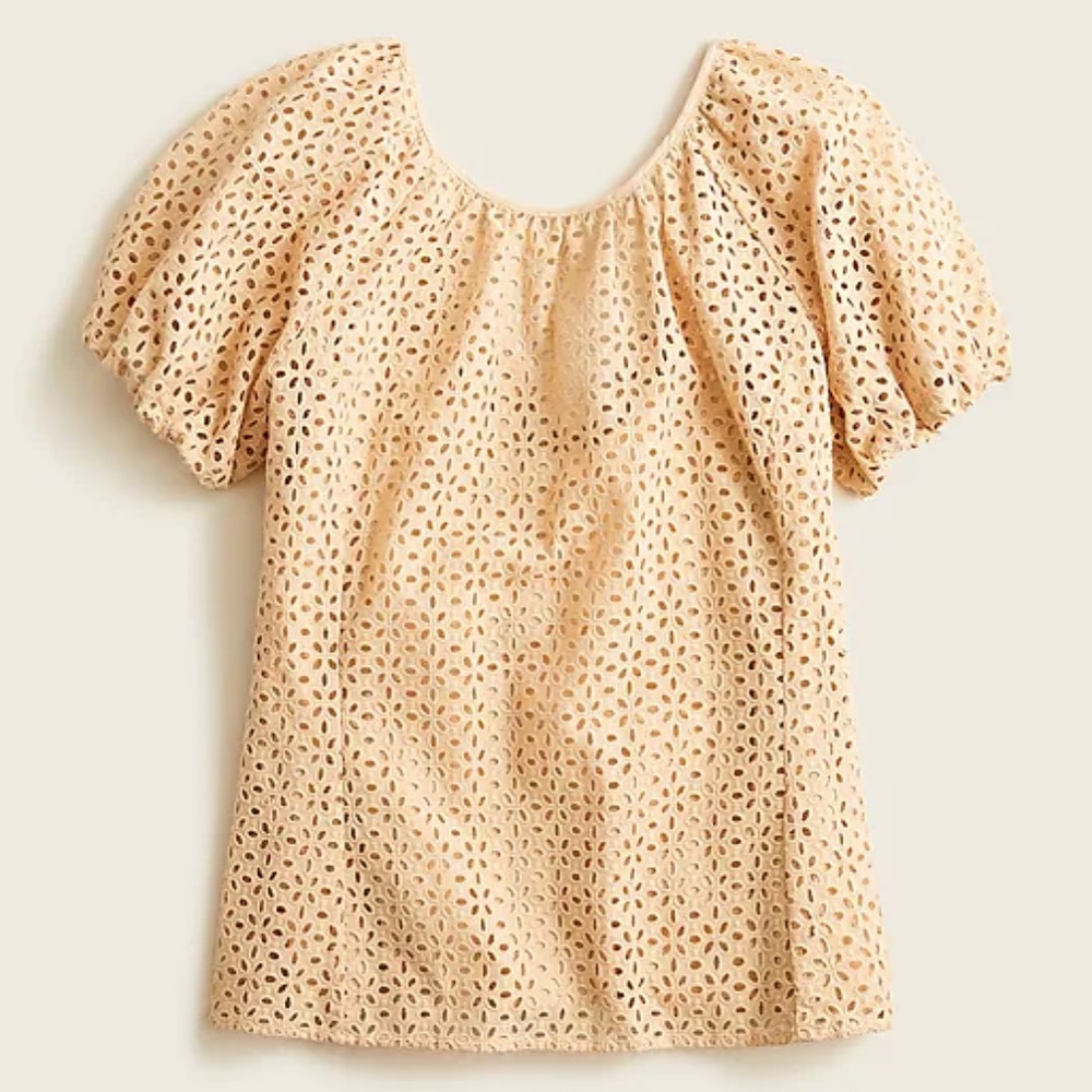 J.Crew V-back puff-sleeve eyelet top